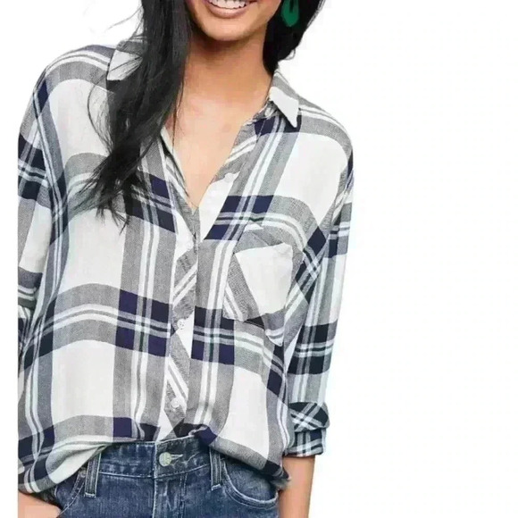 Rails Hunter Black & White Plaid Button Down Flannel Shirt Women’s Size XS - Picture 1 of 11
